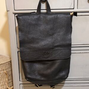 Sseko Black Textured Leather Fold-Top Backpack
